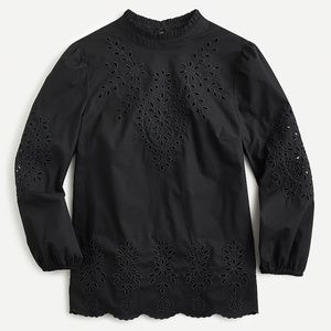 J.Crew Mockneck cotton poplin top with embroidered eyelet
